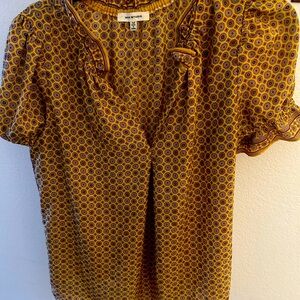 Max Studio Mustard and Purple Patterned Blouse